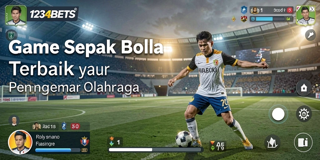 Screenshot utama 1234BETS menampilkan momen seru permainan sepak bola.