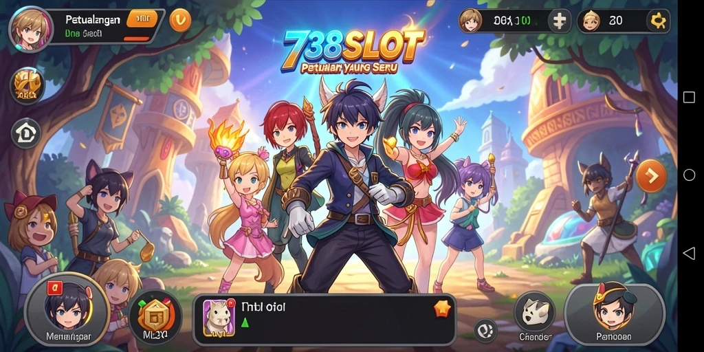 Tampilan gameplay seru di 738SLOT dengan karakter anime yang menarik.
