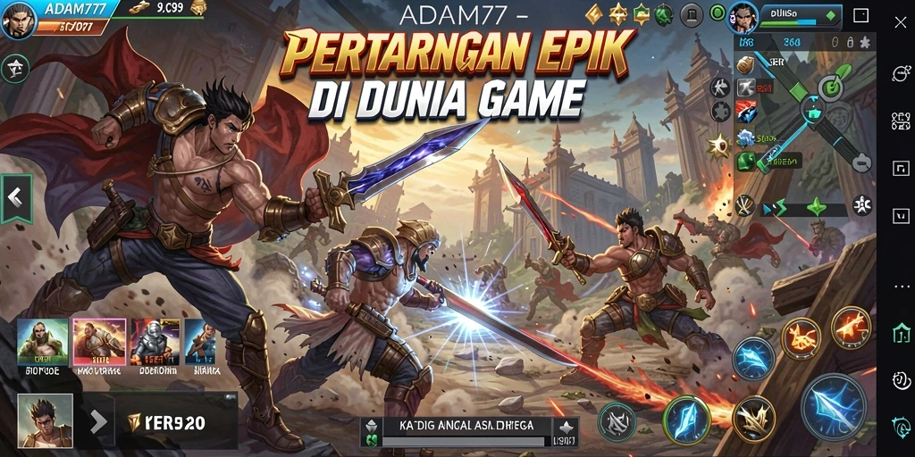 Tangkapan layar utama ADAM77 menampilkan pertarungan seru antar karakter.