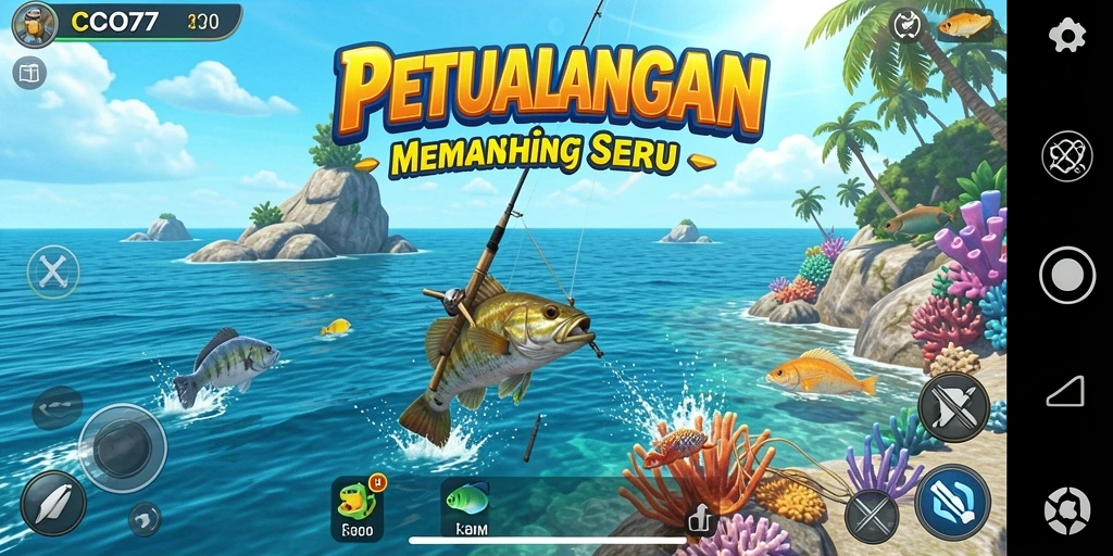 Screenshot gameplay COO77 menampilkan pengalaman memancing yang mendebarkan.