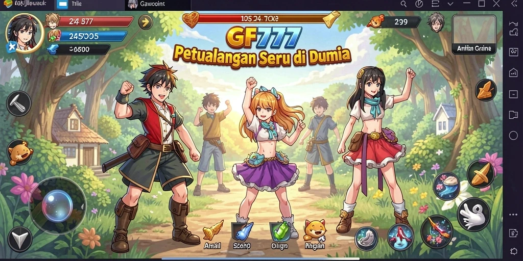 Tampilan gameplay GF777 menampilkan karakter anime yang dinamis dan menarik.