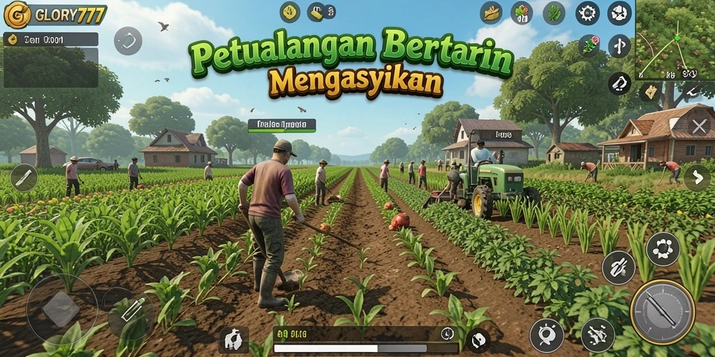Tangkapan layar gameplay GLORY777 dengan aktivitas pertanian yang memukau.