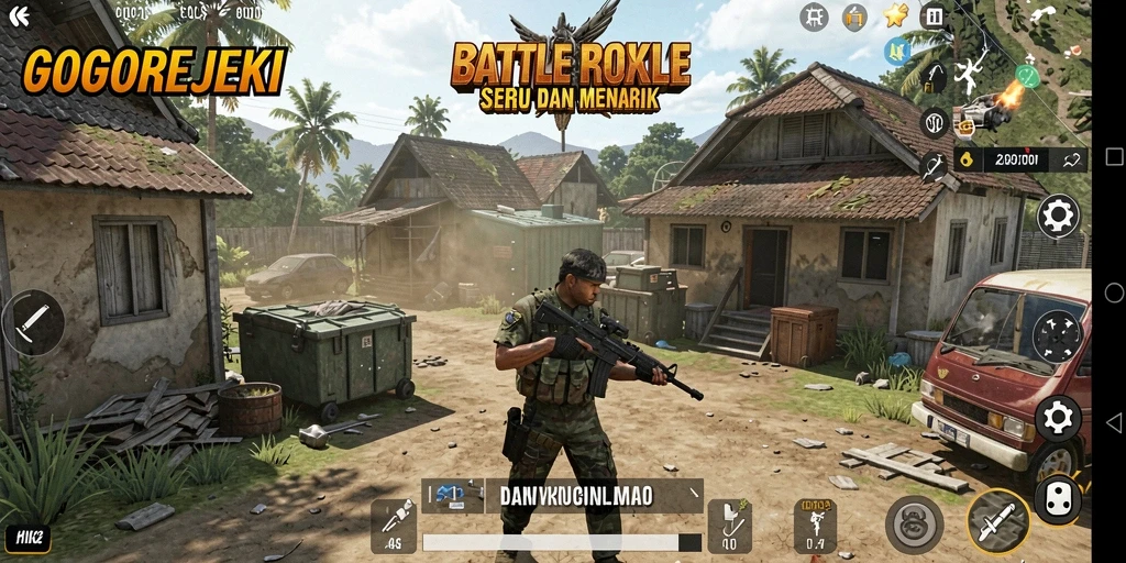 Tampilan gameplay GOGOREJEKI yang mendebarkan dalam pertempuran Battle Royale.