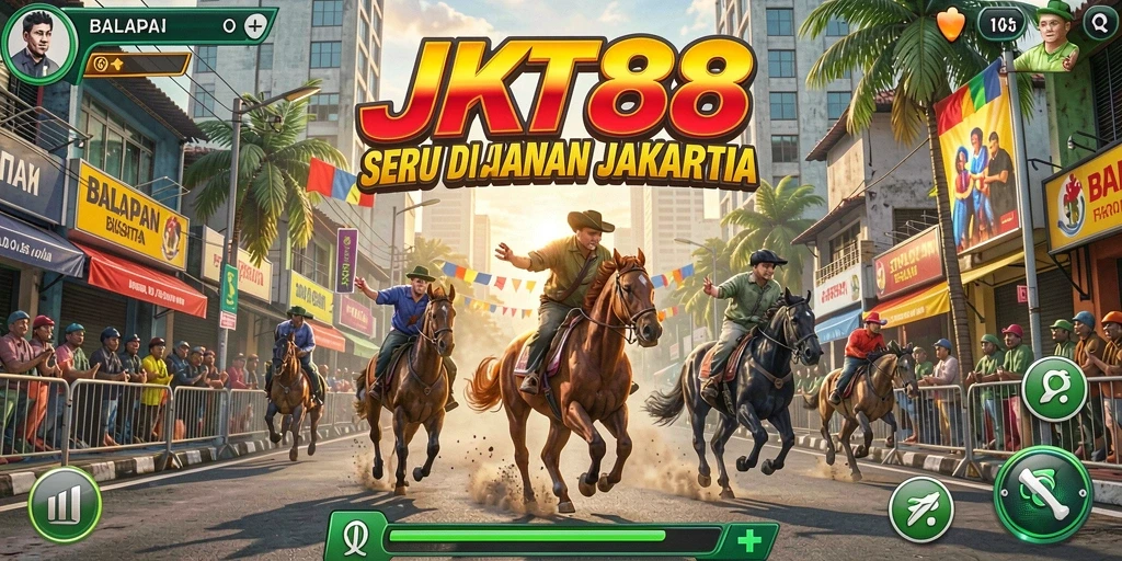 Screenshot JKT88 menampilkan aksi balapan seru dengan kendaraan berkecepatan tinggi.