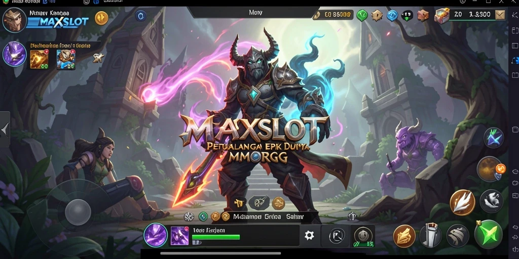 Tangkapan layar utama MAXSLOT menampilkan aksi pertempuran epik dalam MMORPG.