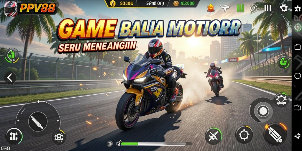Gameplay seru PPV88 dengan motor balap di trek.