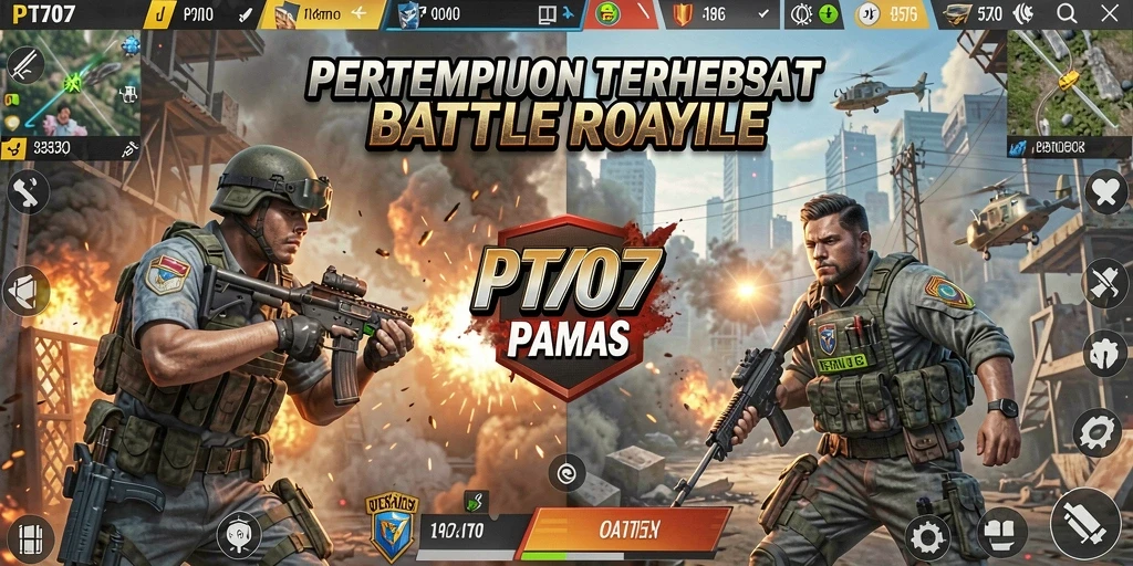 Screenshot PT707 menampilkan aksi intens Battle Royale yang mendebarkan.