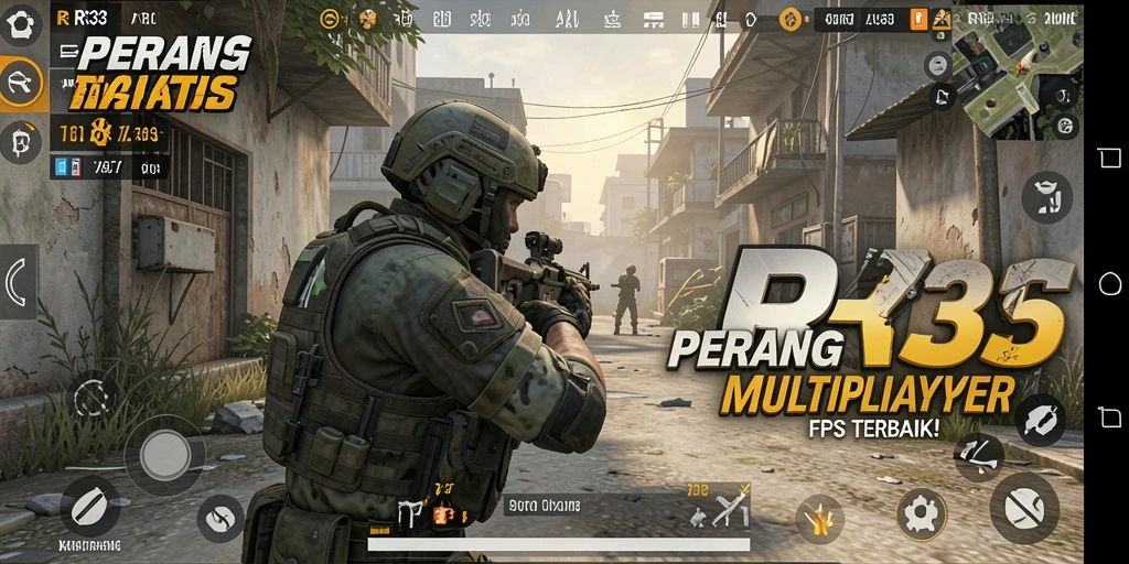 Screenshot gameplay RR33 menampilkan aksi tembak-menembak yang seru.