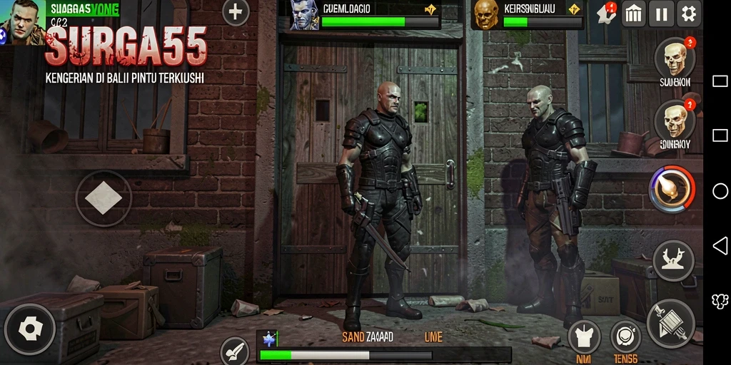 Tangkapan layar SURGA55 yang menunjukkan suasana kengerian dan gameplay.